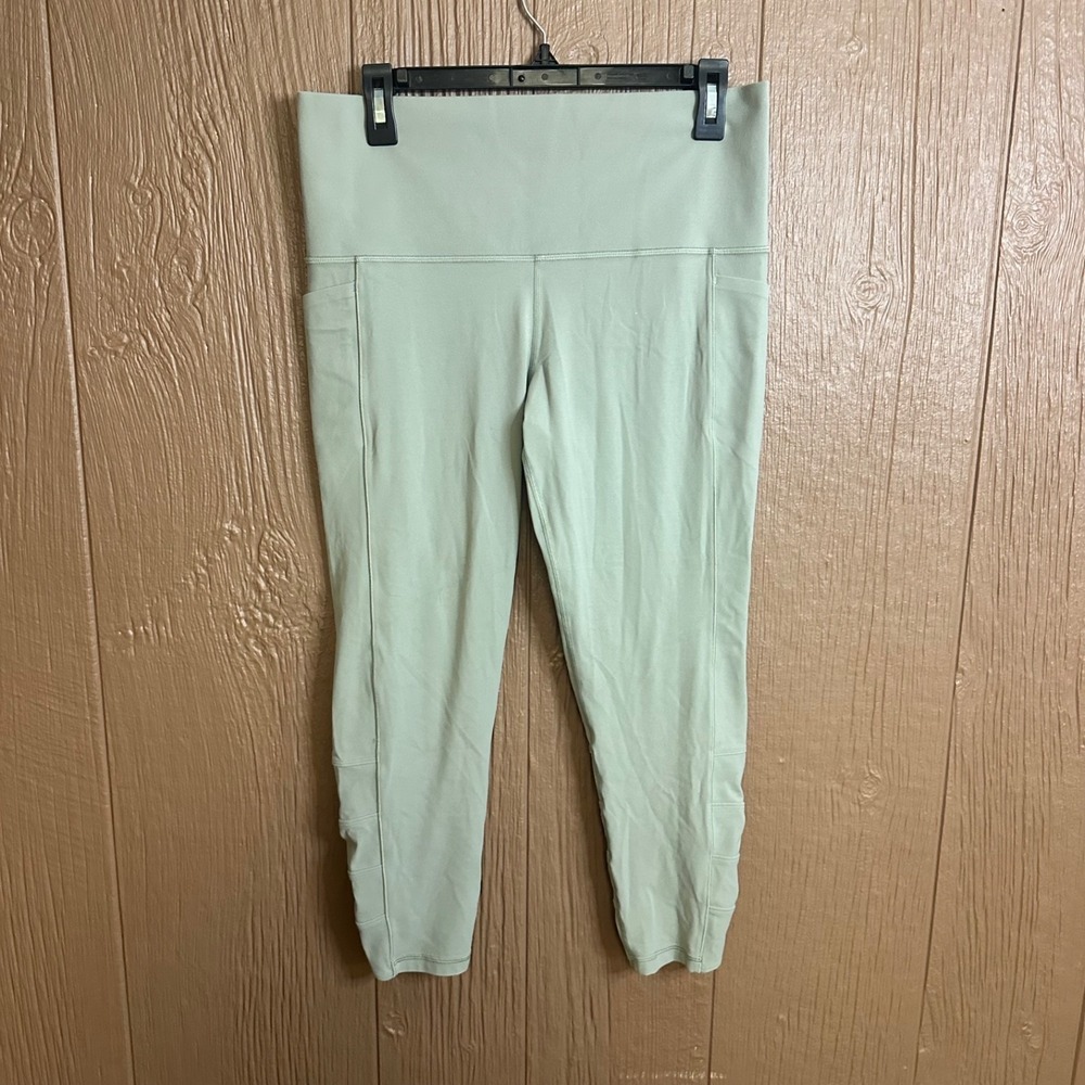 Athleta Women's Sz 1X Leggings Salutation Stash Pocket II 7/8 Cinch Green Gym